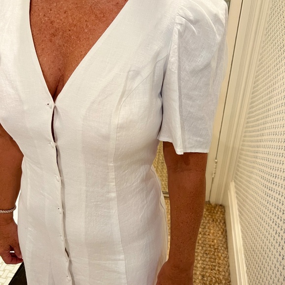 Reformation White Linen Midi Dress Size 10 - Picture 6 of 8